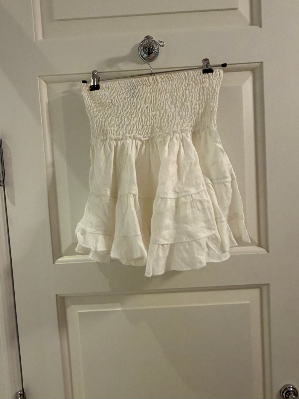 Smocked White Tiered Mini Skirt